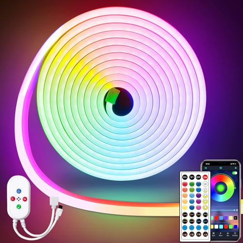 Segrass 5M LED Neon Streifen - Musik Sync IP65 Wasserdicht Flex Band - RGB LED Strip Mit Fernbedienung/APP Steuerung - DIY Wanddekoration für Schlafzimmer Indoor