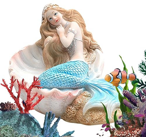 Aznever Kleine Meerjungfrau-Aquarium-Dekorationen, Figuren Miniatur-Harz Dekorationen, Künstliches Aquarium-Deko, 6 Stile, Aquarium-Schreibtisch-Thema, Thematische Dekoration, Haustier-Zubehör