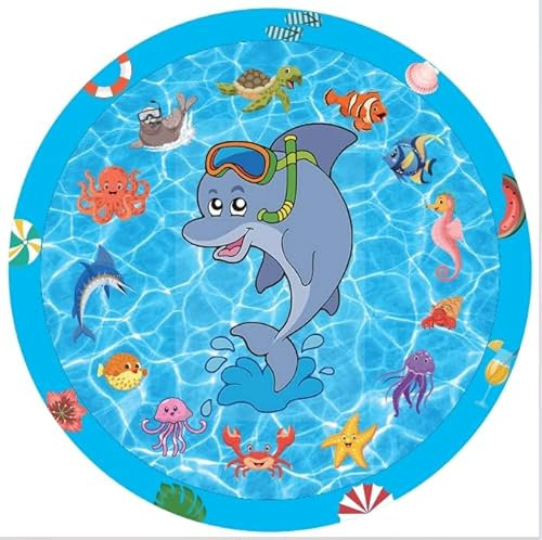 MULEVIP Tapis Enfant de Jet d'eau, Jeux d'eau, Pliable en PVC Jeux d'eau Enfant Exterieur,170 CM Piscine, Piscine Enfant Jet Fontaine Réglable, Jeu d'eau Exterieur Été pour Enfant Adulte Chien