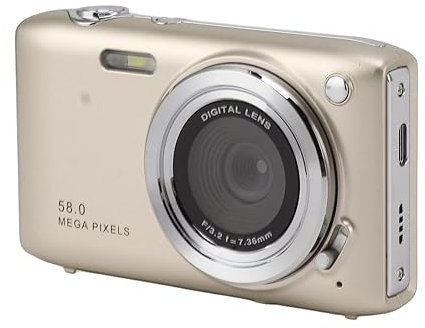 Fotocamera Digitale HD 4K da 58 MP con Zoom Automatico 16X, Fotocamera Compatta Tascabile per Vlogging di Fotografie di Viaggio (GOLD)