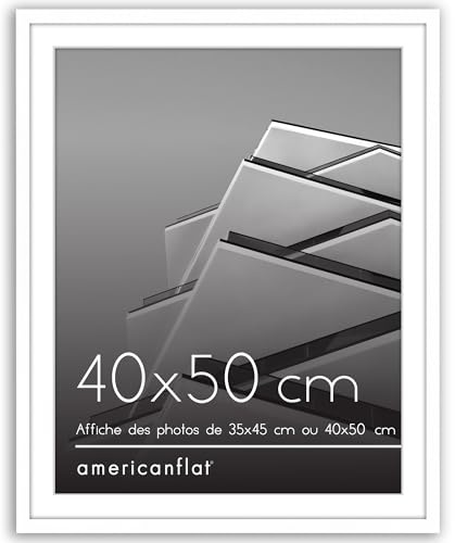 Americanflat Bilderrahmen 40x50 cm Weiß - Bilderrahmen 35x45 cm mit Passepartout - Fotorahmen mit poliertem Plexi-Scheibe