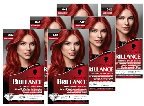 Brillance Intensiv-Color-Creme 842 Kaschmirrot (6x 160 ml), dauerhafte Haarfarbe mit Diamant-Glanz und Pflege-Conditioner, für 10 Wochen Farbintensität