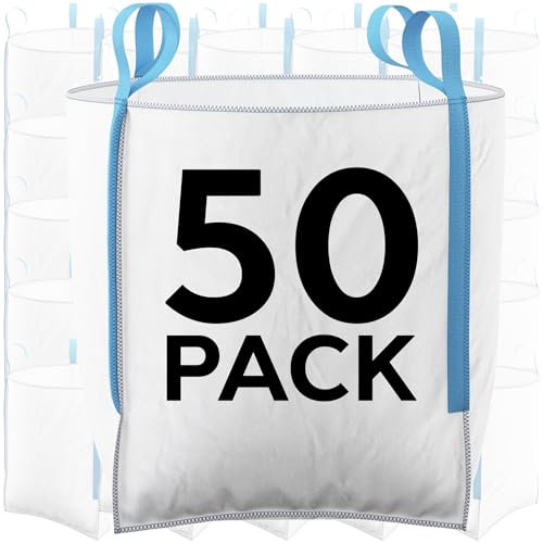 50 Pack FIBC 1 Tonne Builders Bulk Bag 85cm x 85cm x 85cm - Garden Building Waste Jumbo Ton Heavy Duty White Sack 50 Pcs