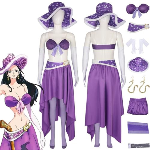 bbganlian Anime One Piece Nico Robin 15° Anniversario Costume Cosplay Vestito Gioco di Ruolo Uniforme Set Completo Halloween Dress Up Suit con Cappello Orecchini per Donne Ragazze (XXXL)