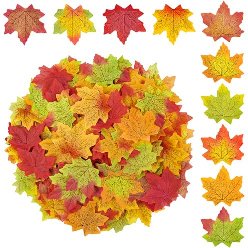 500 Stück Künstliche Ahornblätter in 10 Farben, Ideal als Herbstdeko und Halloween Herbst Dekoration für Innenbereich und Feste (10x8cm)