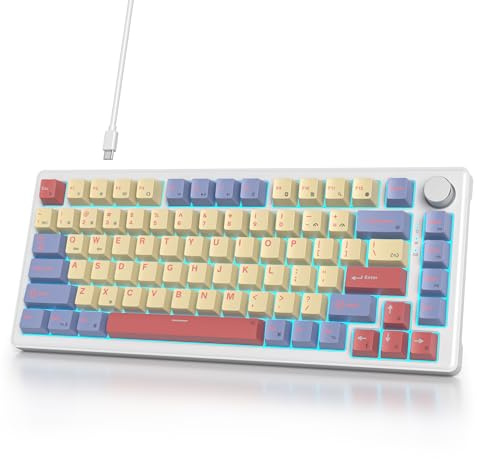 iTastatur 75% Wired Mechanical Gaming Keyboard, Hot Swappable Gasket Mount, White Switch, 82 Keys TKL, NKRO, Creamy for PC Laptop Windows Gamer (Marshmallow)