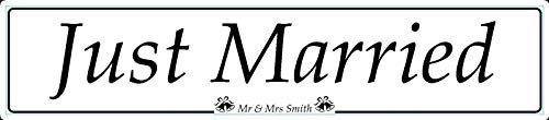 Targa per auto con scritta in inglese Just Married, targa in alluminio, 10 x 40 cm