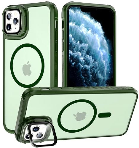 YmhxcY for iPhone 11 Pro Max Case,with Lens Stand, Compatible with MagSafe, Soft border,Matte semi transparent hard back, Military-Grade Protective Phone Case,for iPhone 11 Pro Max case 6.5''-Green