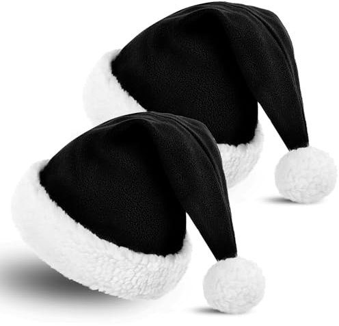 SKYDUE 2 Stück Weihnachtsmütze, Weihnachtsmützen Erwachsene- Elastisches, Weiches Material Für Komfort | Perfekt Für Weihnachten Und Heiligabend | Nikolausmütze Schwarz Für Festliche Anlässe