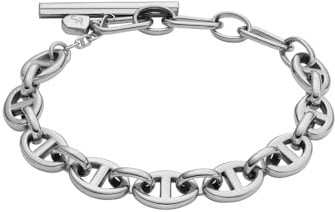 Fossil Heritage Damen Edelstahlarmband mit Karabiner oder Knebelverschluss, Dunkelstes Silber