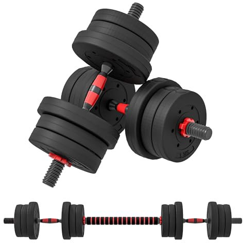 HOMCOM 20kg 2 IN 1 Adjustable Dumbbells Weight Set, Dumbbell Hand Weight Barbell for Body Fitness, Lifting Training for Home, Office, Gym, Black