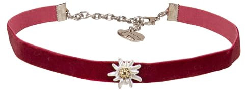 Alpenflüstern Trachten-Samt-Kropfband Strass-Edelweiß Greta mini - Trachtenkette enganliegend, Kropfkette elastisch, Damen-Trachtenschmuck, Samtkropfband schmal (dunkel-rot) DHK330