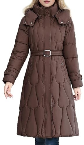 ZRYAZQ Daunenmantel Damen Lang Leicht mit Gürtel Steppmantel Winter Lange mit Kapuze Daunenjacke Dicke Elegant Langer Wintermantel Damen Warm Puffer Jacke Oversize Warme Daunenjacken mit Taschen
