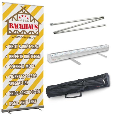 Rollup Banner 85 cm x 200 cm BÄCKEREI inkl. Display, Halterung, Boden und Gestaltung