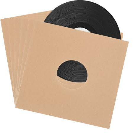 sourcing map 10 Pcs 12 Vinyl Record Jackets,Kraft Paper Vinyl Outer Sleeves with Hole Album Protector Covers for LP Vinyl Records Collections Storage,Khaki