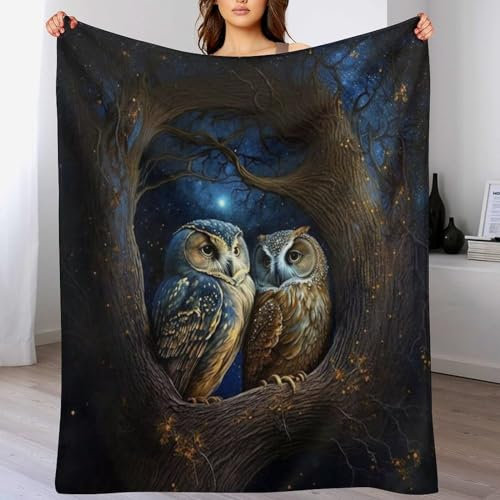 AAPZY Decke Eule Decke Tagesdecke - Weiche Flannel Decke Mit Muster Sofadecke - Baumwolldecke Wohndecke Sofaüberwurf Bettüberwurf (180×200cm)