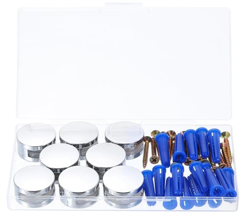 sourcing map 8 Pcs Frameless Mirror Mounting Hardware, Zinc Alloy Mirror Holders Mirror Mounting Clips Mirror Hanging Holders Brackets Kit with Screws & Anchors for Bathroom, Silver