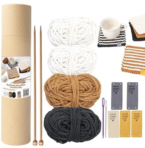 Strickset Für Anfänger Erwachsene Komplett, Stricken Für Anfänger Set, Mit Stricknadeln, Zubehör Für Glasuntersetzer Schal Aus Wolle Zum Stricken, Geschenkidee Bastelbedarf Und Kits