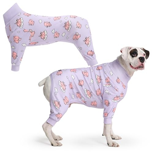 Spark Paws Hundepyjama, ultraweich und 4-Wege-Stretch, Erholungsanzug nach Operation, Schlafanzug Onesie für Kleine, Mittlere und Große Hunde, When Pigs Fly, 3XL