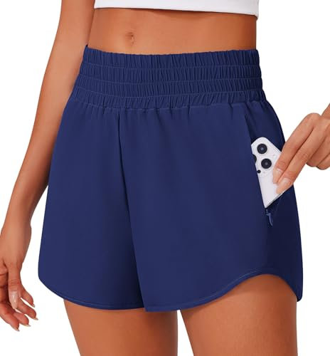 PINSPARK Damen Sporthose Kurz Jogginghose Frühling Sport Shorts Trainingshose High Waist Athletik Kurze Hose Leicht Laufen Gym Bermuda Shorts Blau m