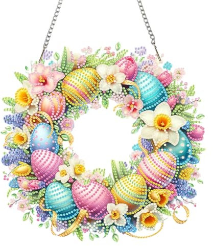 Starnearby Türkranz Ostern DIY Diamond Painting Ostern Anhänger Diamant Painting Fensterbilder Ostereier zum Aufhängen Diamant Malerei Basteln Ostern Kinder (Osterkranz 1)