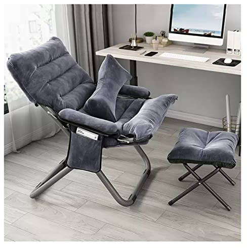 Faltbarer Lazy Chair mit Ottomane, gepolstert, Einzelsitz, Freizeit-Sofa, bequemer Lounge-Sessel mit Seitentasche, Fußstütze für Schlafzimmer/Büro, Grau