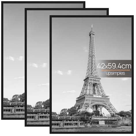 upsimples 3 Pack Bilderrahmen A2, a2 Bilderrahmen Schwarz für Fotogalerie, Einschubstreifen, Horizontale oder Vertikale Wandmontage