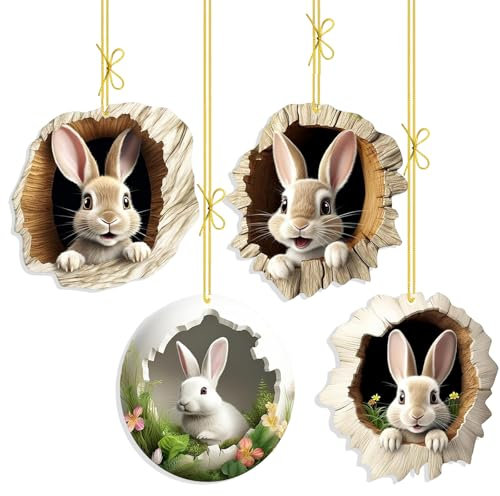 4 Stück Acryl Anhänger Osterhase,Osteranhänger Hase Ostern Deko,Acryl Ornamente Osterdeko Fenster Zum Aufhängen 2D Hase Hängedeko Easter Decoration Ostergeschenk Für Drinnen und Draußen