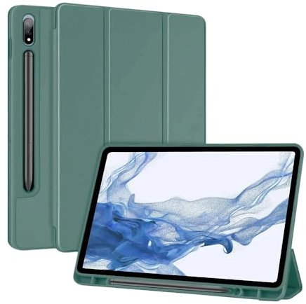 MEFEPLPBZC Tri-Fold Stand Tablet Case Suitable for Samsung Galaxy Tab S7 (2020) S8 (2022) 11 inch Auto Wake/Sleep Cover with S Pen Slot(Dark Green,Tab S7 11in)