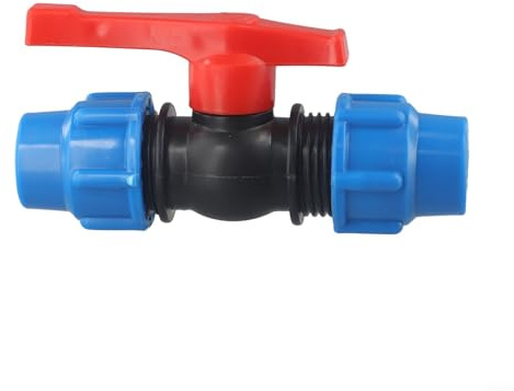 ZWEquipint PE-Rohr-Kugelhahn, Wassersteuerung, Außengewinde, Absperrventilanschluss für Gartenbewässerungssystem, Sanitär, schwarz, blau (25 mm)
