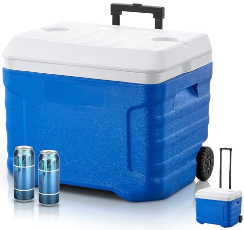 Kühlbox passiv 41L, kühlbox auf Rädern, Kühlbox mit Rollen,Thermobox Hochwertige PU-Vollschaumkernisolierung,4 Tage Kühlleistung, Perfekt für Camping, Picknick, Festivals