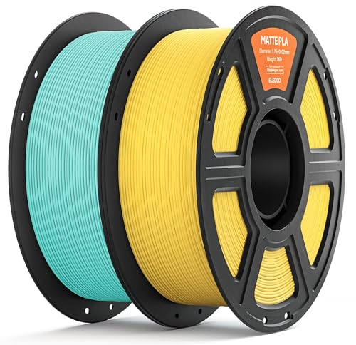 ELEGOO Matte PLA Filament 1.75mm Türkischgrün Sunshine Gelb 2KG | Sauber gewickeltes Filament, Einfach zu Bedienen, 1kg Kunststoffspule(2.2lbs) PLA Matte Filament für Meisten FDM 3D Drucker