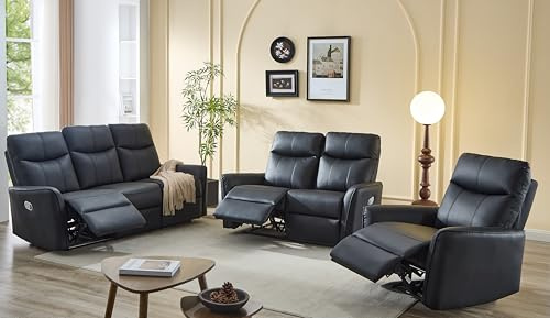 UK Leisure World BLACK BONDED RECLINER LEATHER SOFA SET SUITES SETTEE ARMCHAIR THREE TO SINGLE 3 2 1 SEATER LAZYBOY