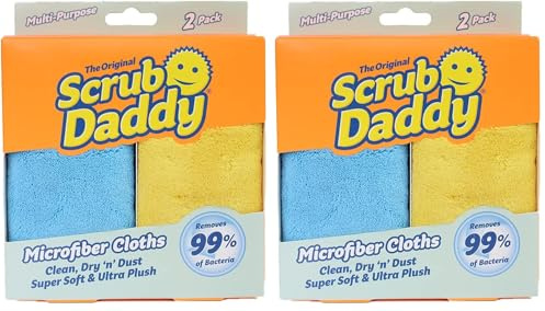 Scrub Daddy Microfibre Cleaning Cloth - All Purpose Cloths for Home, Dry and Wet Dusting Cloths, Absorbent Dusters for Polishing Kitchen, Bathroom, Cars, Mirror, Glass - Blue and Yellow Multipack