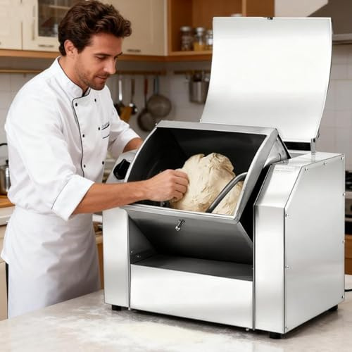 ZYLDDS Mélangeur à Pâte Professionnel Tout INOX, Pétrin à Pizza avec Minuterie Et Inclinaison à 90°, Idéal pour Les écoles, Boulangeries, Restaurants Et Pizzerias. 3kg