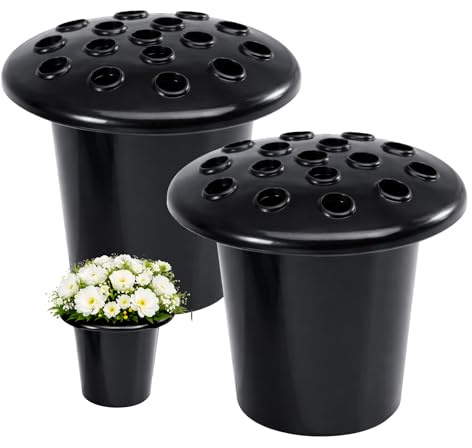 Amerise 2 Pack Grave Flower Holders Black – Memorial Vase for Graves, Heavy Duty Plastic Grave Flower Pot Insert, Weatherproof Cemetery Vase for Headstones, Garden & Memorial Use