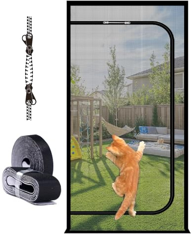 MAGICDOOR Mosquitera Puerta para Gatos Reversible 70x210cm, Negro | Malla Resistente, Evita Que los Gatos Perros se Escapen de casa, con Cremallera Bilateral, Cinta 4cm en Parte Superior