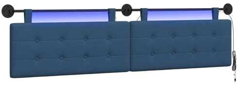 vidaXL Hängendes Kopfteil Mit LED Licht Blau Stoff, Moderner, rechteckiger Polster-Kopfteil, Wandmontage, anpassbare Schlafzimmer-Deko, platzsparende Möbel Ideen