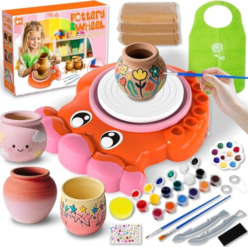 Tornio per Ceramica per Bambini con Argilla e Colori, Set Creativo 6+ Anni | Kit Completo per Ceramica per Principianti, Mini Tornio Elettrico Regolabile, Kit per Lavori Manuali, Regalo per Ragazze