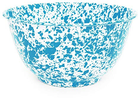 Crow Canyon Home Große Salatschüssel, Langlebiges Emaillegeschirr - Perfekt für den täglichen Gebrauch und Aktivitäten im Freien, Spülmaschinenfest für einfache Reinigung, Türkis