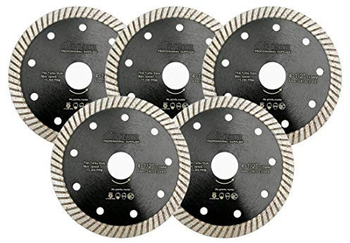 SHDIATOOL Diamond Super Thin Blade Wheel Disc for Porcelain Ceramic Tile Granite 5PK Dia 115MM / 4.5 Inch Turbo Cutting Disc