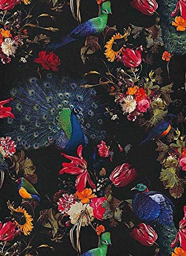 Peacocks Flowers Floral Wallpaper Black red Blue Paste The Wall Vinyl DIY Home Decor