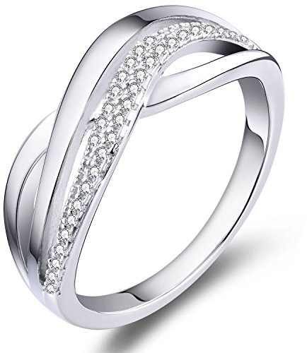 YL Damen X Unendlichkeit Ring 925 Sterling Silber 5A Zirkonia CZ Jubiläum Ewigkeit X Kreuz Ring(Größe 50）