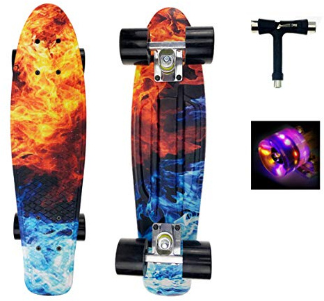 Sumeber Mini Cruiser Skateboard Komplette 22 Zoll Mit LED Leuchtrollen für Erwachsene Kinder Anfänger - Geburtstagsgeschenk