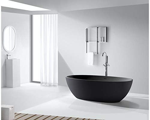 Home Systeme - freistehende Badewanne Mineralguss DIAMON - BLACK Badewanne Standbadewanne Wanne Bad Ablauf Badezimmer