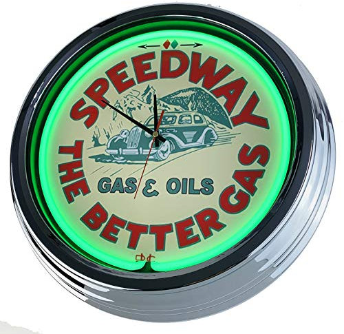Speedway The Better Gas - Orologio da parete al neon, stile anni '50, stile retrò, per sala da pranzo, cucina, soggiorno, ufficio, verde, ca.44cm