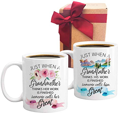 Tasse für Großeltern, Schwangerschaftsankündigung, Tasse für Opa, tolles Geschenk für die Großeltern, 2 Schnapsbecher (weiß)