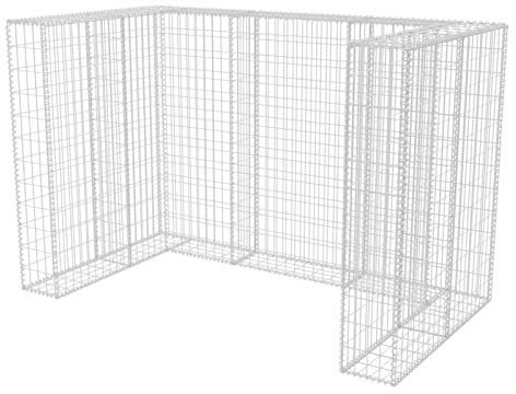 Susany Gabionen-Mülltonnenverkleidung für 2 Tonnen Stahl,Mülltonnenbox Gabione Mülltonnenverkleidung aus Verzinkter Stahl U-Form 180 x 100 x 120 cm für 2 Tonnen