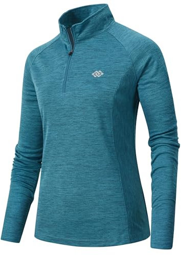AjezMax Womens 1/4 Zip Long Sleeve Running Top Ladies Gym Sports Yoga Tops UPF 50+ Outdoor Hiking Cycling Golf Shirts Sea Blue Size M