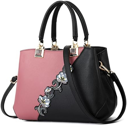 VARLIVOO Damen Handtasche Schultertasche Blumenmuster Frauen Umhängetasche Pom Pom Dekoration Shopper Taschen Damen Crossbody Bag Wasserdicht PU